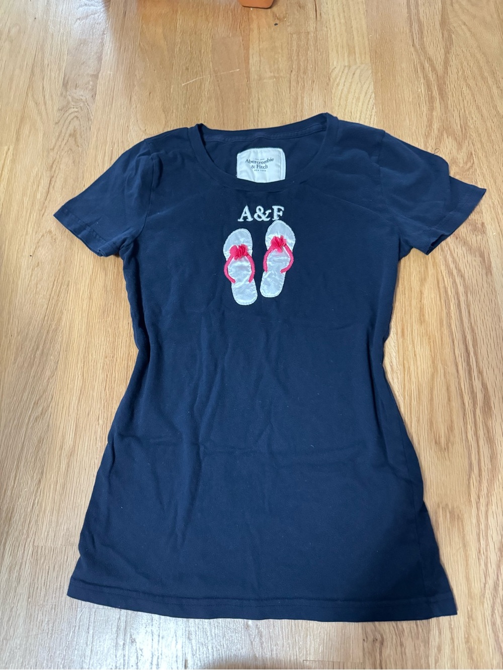 Abercrombie & Fitch Navy Short Sleeve Tee with Flip-Flop Graphic